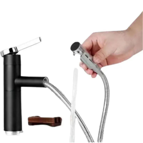 Baterii Sanitare - Baterie Lavoar cu Dus Extractibil, Alama Sanitara, Negru, WZX/2022