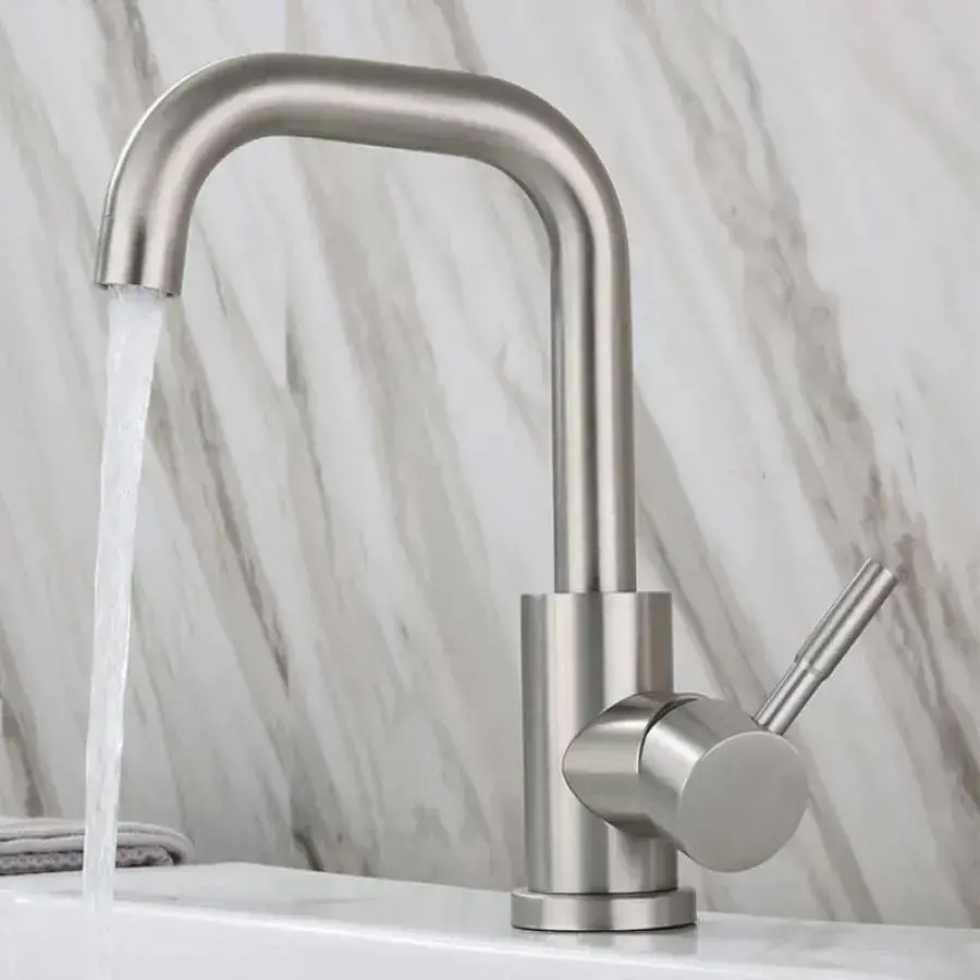 Obiecte Sanitare - Baterie Lavoar Inox Satinat, Monocomanda, Cartus Ceramic, Pipa Pivotanta, 1 Functie