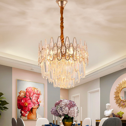 Candelabre Moderne - Candelabru Cristal ALHAMBRA Nobile 5x E14, Diametru 40cm, Auriu Lucios, Inaltime Reglabila