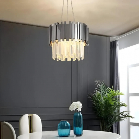 Candelabre Moderne - Candelabru Cristal BLOIS Eleganza 8xE14, Diametru 49cm, Argintiu, Inaltime Reglabila