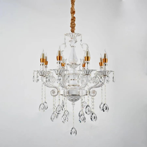 Candelabru Cristal Bruhier 8x E14, Diametru 65cm, Alb cu Auriu, Inaltime Reglabila [1]