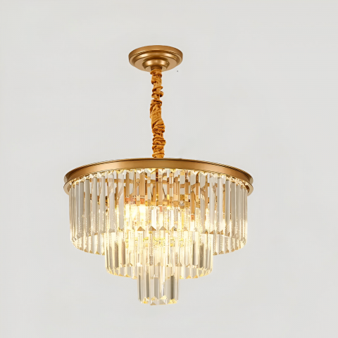 Corpuri de Iluminat - Candelabru Cristal CHAMBORD Petito 3xE14, Diametru 28cm, Auriu Mat, Inaltime Reglabila