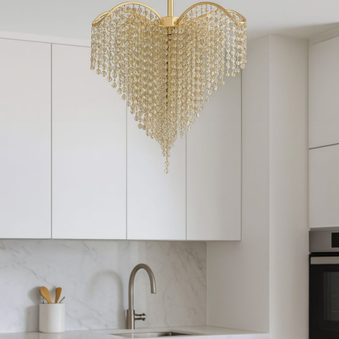 Candelabre Clasice - Candelabru Cristal CONWY Eleganza, 4xE27, Diametru 47cm, Auriu