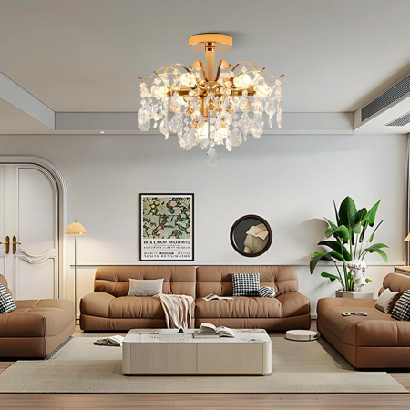 Candelabre cu Cristale - Candelabru cristal auriu 6xE14 45cm design elegant cascada tavan - MEC