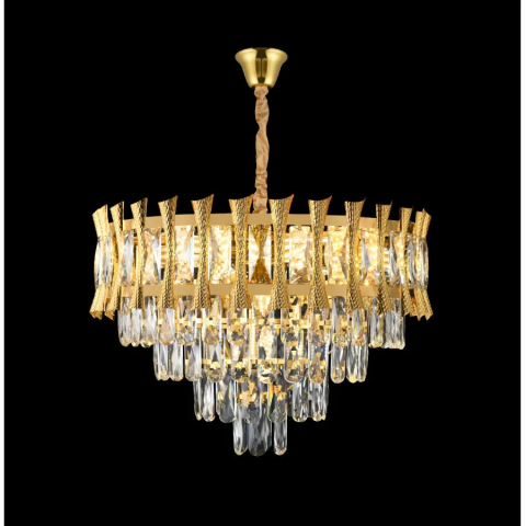 Corpuri de Iluminat - Candelabru Cristal HAMPTON Magno 8x E14, Diametru 60cm, Auriu Lucios, Inaltime Reglabila