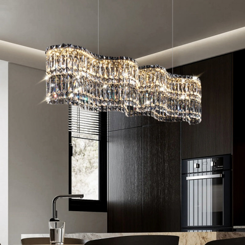 Candelabre Moderne - Candelabru Cristal LED cu Telecomanda Regalis, Lungime 58cm, Crom Lucios, Inaltime Reglabila