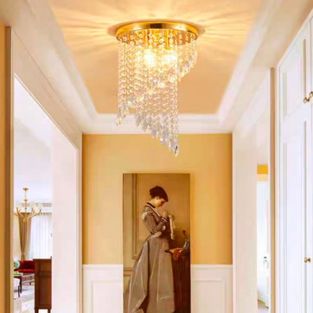 Candelabre & Cristale - Candelabru Alessandro, design rotund tip cascada, 2 becuri E14, finisaj auriu lucios, 25x35cm