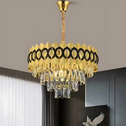 Candelabru Cristal Eleganza 8xE14 Ø49cm – Auriu Lucios, Înălțime Reglabilă, Design Clasic Elegant pentru Living, Dining sau Dormitor [1]