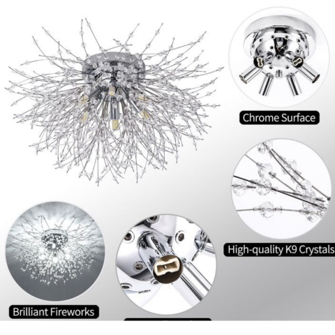 Candelabru Cristal RONDO Vivace, 5x G9, Diametru 40cm, Argintiu Lucios [2]