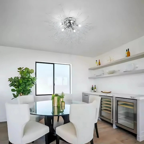 Candelabre Moderne - Candelabru Cristal RONDO Vivace, 6x G9, Diametru 49cm, Argintiu Lucios