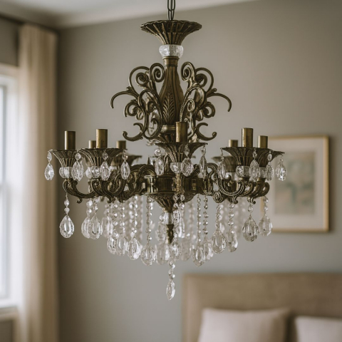 Candelabre & Cristale - Candelabru Cristal SANSSOUCI Magno, 8xE14, Diametru 65cm, Alama Antichizata