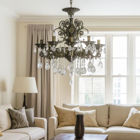 Candelabru Cristal SANSSOUCI Magno, 8xE14, Diametru 65cm, Alama Antichizata [1]