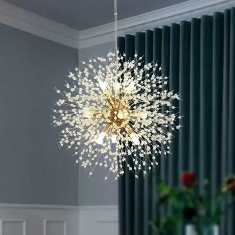 Candelabru Cristal Schonbrunn, 6x G9, Diametru 40cm, Auriu Lucios, Inaltime Reglabila [1]