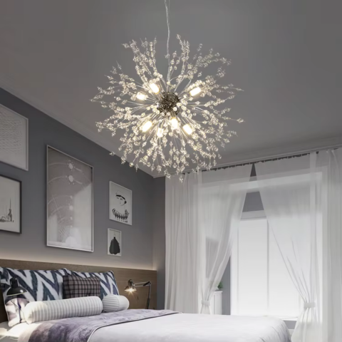 Candelabre Moderne - Candelabru Cristal Schonbrunn, 9x G9, Diametru 49cm, Argintiu Lucios, Inaltime Reglabila