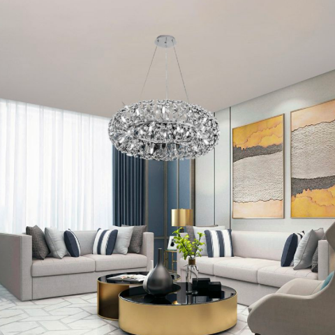 Candelabru Cristal SEGOVIA Magno 5x E14, Diametru 60cm, Argintiu Lucios, Inaltime Reglabila [2]