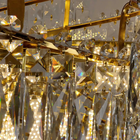 Candelabru Cristal TOPKAPI Eleganza 8x E14, Diametru 49cm, Auriu Lucios, Inaltime Reglabila [1]