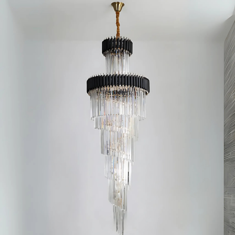 Candelabru Cristal VERSAILLES Culmino E14, Diametru 60cm, Auriu Lucios si Negru, Inaltime Reglabila [2]