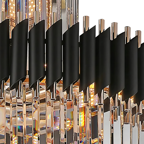 Candelabru Cristal VERSAILLES Culmino E14, Diametru 60cm, Auriu Lucios si Negru, Inaltime Reglabila [1]