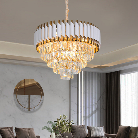 Candelabre & Cristale - Candelabru Cristal VERSAILLES Eleganza 7x E14, Diametru 49cm, Auriu Lucios si Alb, Inaltime Reglabila
