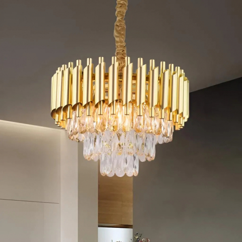Candelabre Moderne - Candelabru Cristal VERSAILLES Nobile 5xE14, Diametru 40cm, Auriu, Inaltime Reglabila