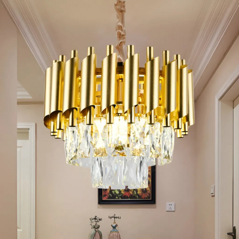 Candelabre Moderne - Candelabru Cristal VERSAILLES Petito 3xE14, Diametru 30cm, Auriu, Inaltime Reglabila