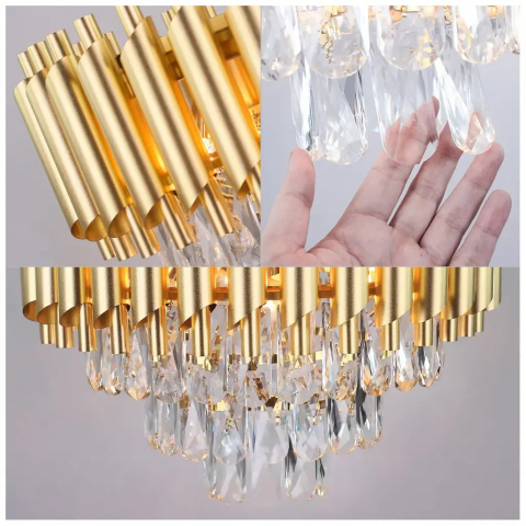 Candelabru Cristal VERSAILLES Petito 3xE14, Diametru 30cm, Auriu, Inaltime Reglabila [1]