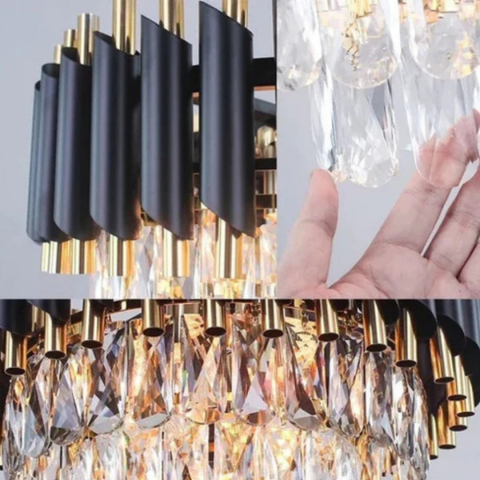 Candelabru Cristal VERSAILLES Supremo 12xE14, Diametru 80cm, Auriu Lucios si Negru, Inaltime Reglabila [1]