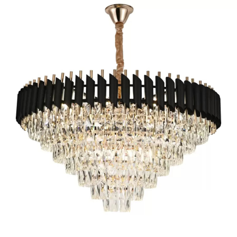 Candelabru Cristal VERSAILLES Supremo 12xE14, Diametru 80cm, Auriu Lucios si Negru, Inaltime Reglabila [2]