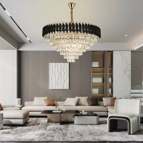 Corpuri de Iluminat - Candelabru Cristal VERSAILLES Supremo 12xE14, Diametru 80cm, Auriu Lucios si Negru, Inaltime Reglabila