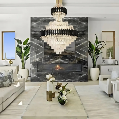 Corpuri de Iluminat - Candelabru Cristal VERSAILLES Supremo Reale E14, 80cm x 110cm, Auriu Lucios si Negru, Inaltime Reglabila