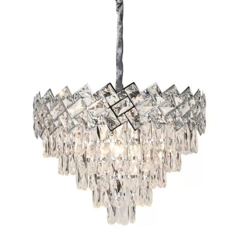 Candelabre Moderne - Candelabru Cristal WINDSOR Eleganza 5x E27, Diametru 49cm, Crom Lucios, Inaltime Reglabila