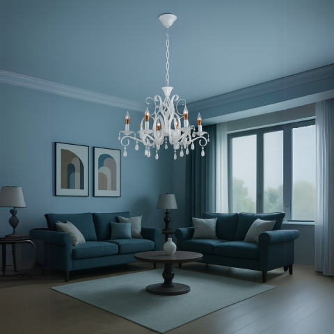 Candelabru DELLI SANTI 6xE14, Diametru 49cm, Alb, Inaltime Reglabila [2]