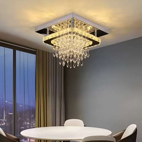 Candelabre Moderne - Candelabru LED Alberico Patrat, 19W, Lumina Rece/Calda/Neutra, Cristal, Crom Lucios