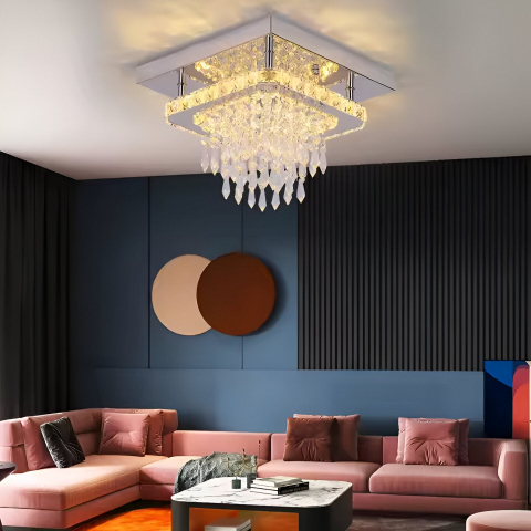 Candelabru LED Alberico Patrat, 19W, Lumina Rece/Calda/Neutra, Cristal, Crom Lucios [1]