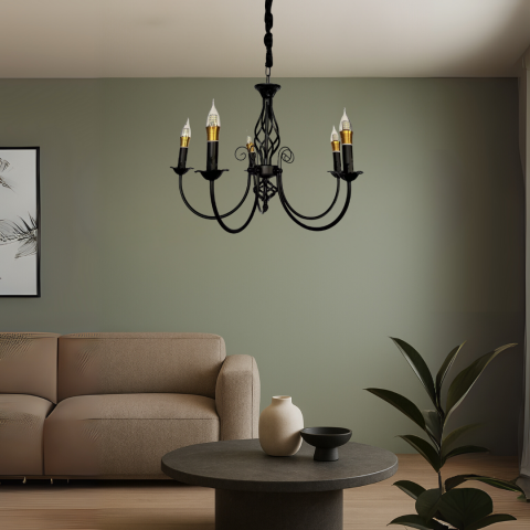 Candelabru Perla, 5xE14, Negru, Inaltime Reglabila [3]