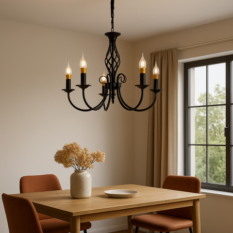 Candelabru Perla, 5xE14, Negru, Inaltime Reglabila [2]