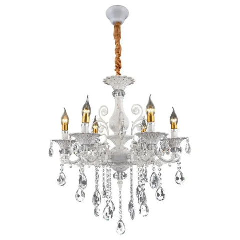 Corpuri de Iluminat - Candelabru SANSSOUCI 6xE14 Cristal si Metal – Design Clasic, Inaltime Ajustabila, Alb Argintiu