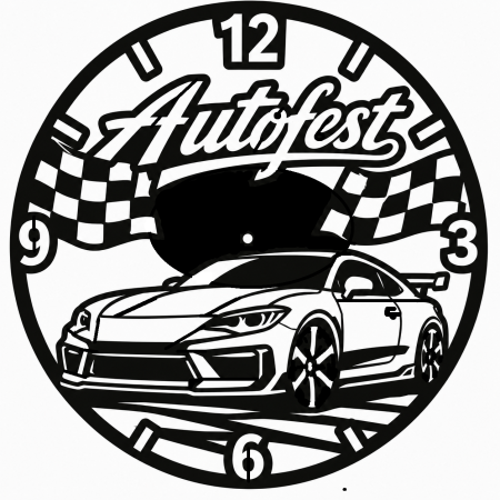 Ceasuri deco si personalizate - Ceas AutoFest Racing din Lemn de 4mm – Negru Mat | Pasionati Auto si Drift
