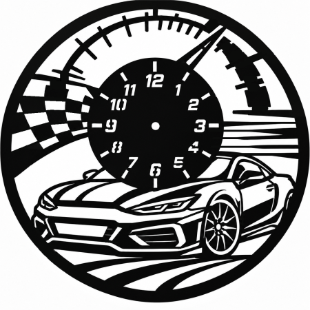 Ceasuri deco si personalizate - Ceas de Perete Race Car 32 cm din Lemn Negru cu Mecanism Quartz – Decor Auto Racing