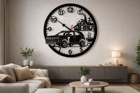 Ceasuri deco si personalizate - Ceas Decorativ Dacia Duster Adventure din Lemn Taiat Laser – Decor Auto Cabana si Camping