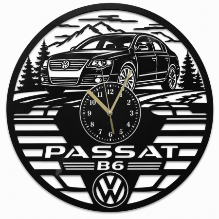 Ceasuri deco si personalizate - Ceas Decorativ VW Passat B6 din Lemn Tăiat Laser – Negru Mat | Cadou Pasionați Volkswagen