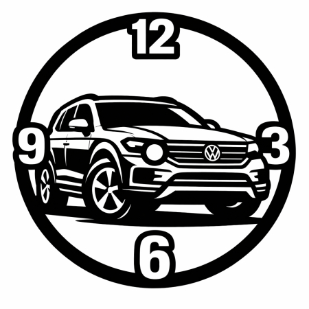 Ceasuri deco si personalizate - Ceas Decorativ VW Touareg din Lemn 4mm  – Negru Mat | Pasionati Volkswagen