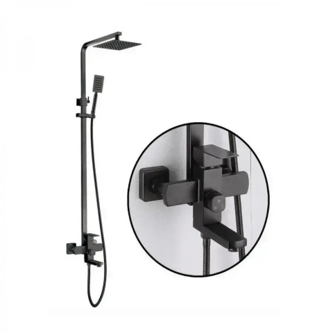 Coloana de dus, Inox, Para Patrata, Efect Ploaie, 3 Functii, Montare Pe Perete, Negru Satin, Accesorii Incluse, HS007 [1]