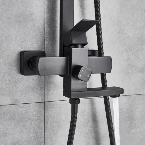 Coloana de dus, Inox, Para Patrata, Efect Ploaie, 3 Functii, Montare Pe Perete, Negru Satin, Accesorii Incluse, HS007 [2]