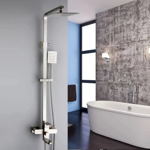 Coloana de dus, Inox, para patrata, efect ploaie, 3 functii, montare pe perete, Satinat, Accesorii Incluse, LY005 [2]