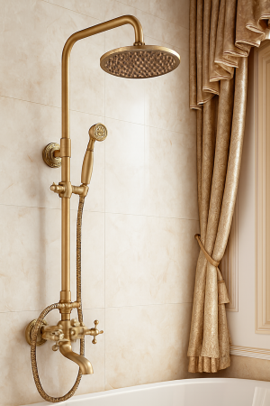 Obiecte Sanitare - Coloana dus premium din alama, finisaj auriu antichizat, design elegant