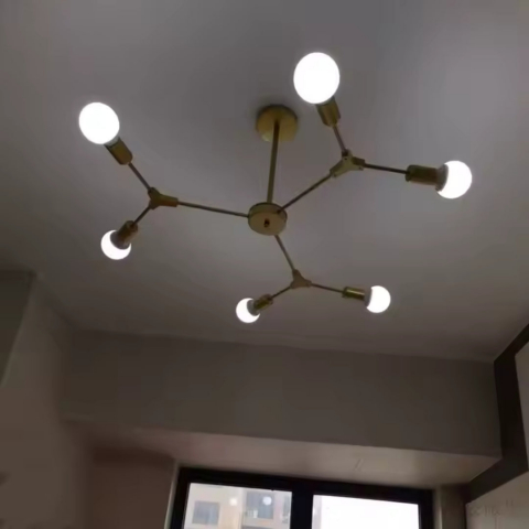 Lustra moderna 6 becuri E27, design industrial, metal negru, stil hexagonal [3]