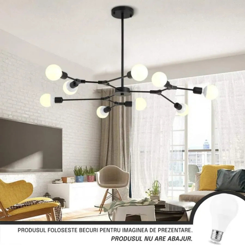 Lustre Clasice Moderne - Lustra 9xE27 design industrial negru mat din metal pentru interior modern