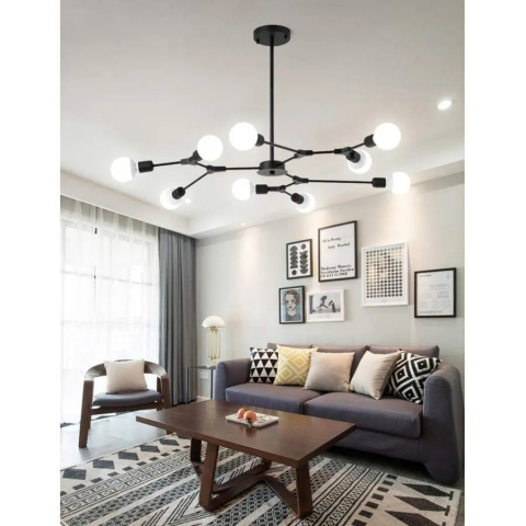 Lustra 9xE27 design industrial negru mat din metal pentru interior modern [1]