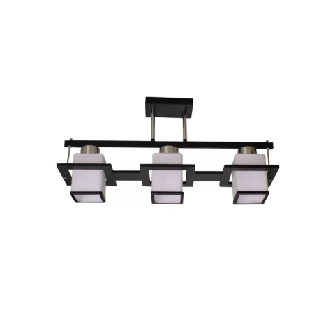 Lustra Clasica Aramis cu Lemn Abajur Patrat 3 X Dulie E27 Alb Negru [3]